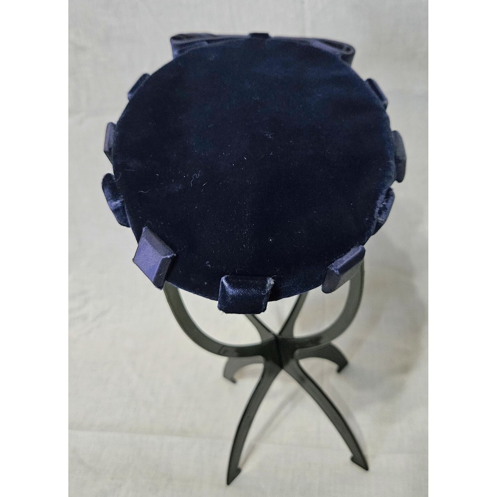 Vintage 1950s Navy Blue Velvet Hat Red Lining The May Company